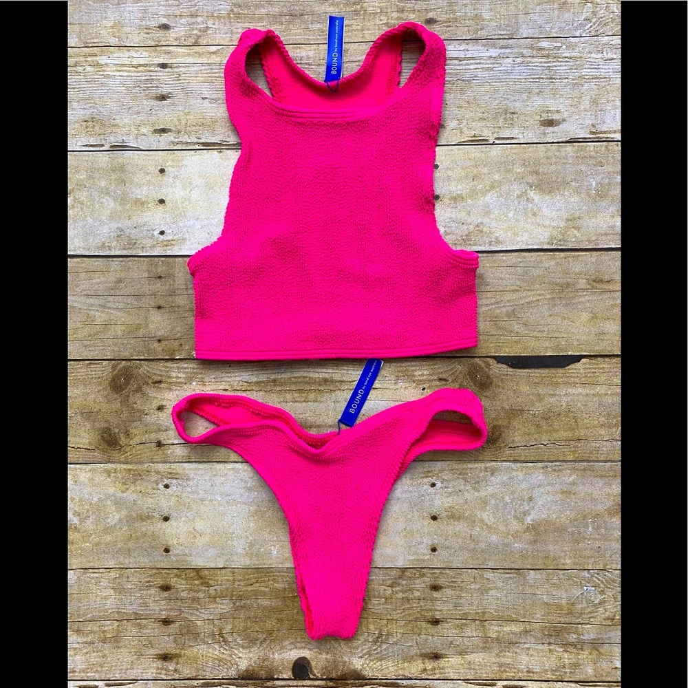 bond-eye Hot Pink Ribbed Tank Bikini Set